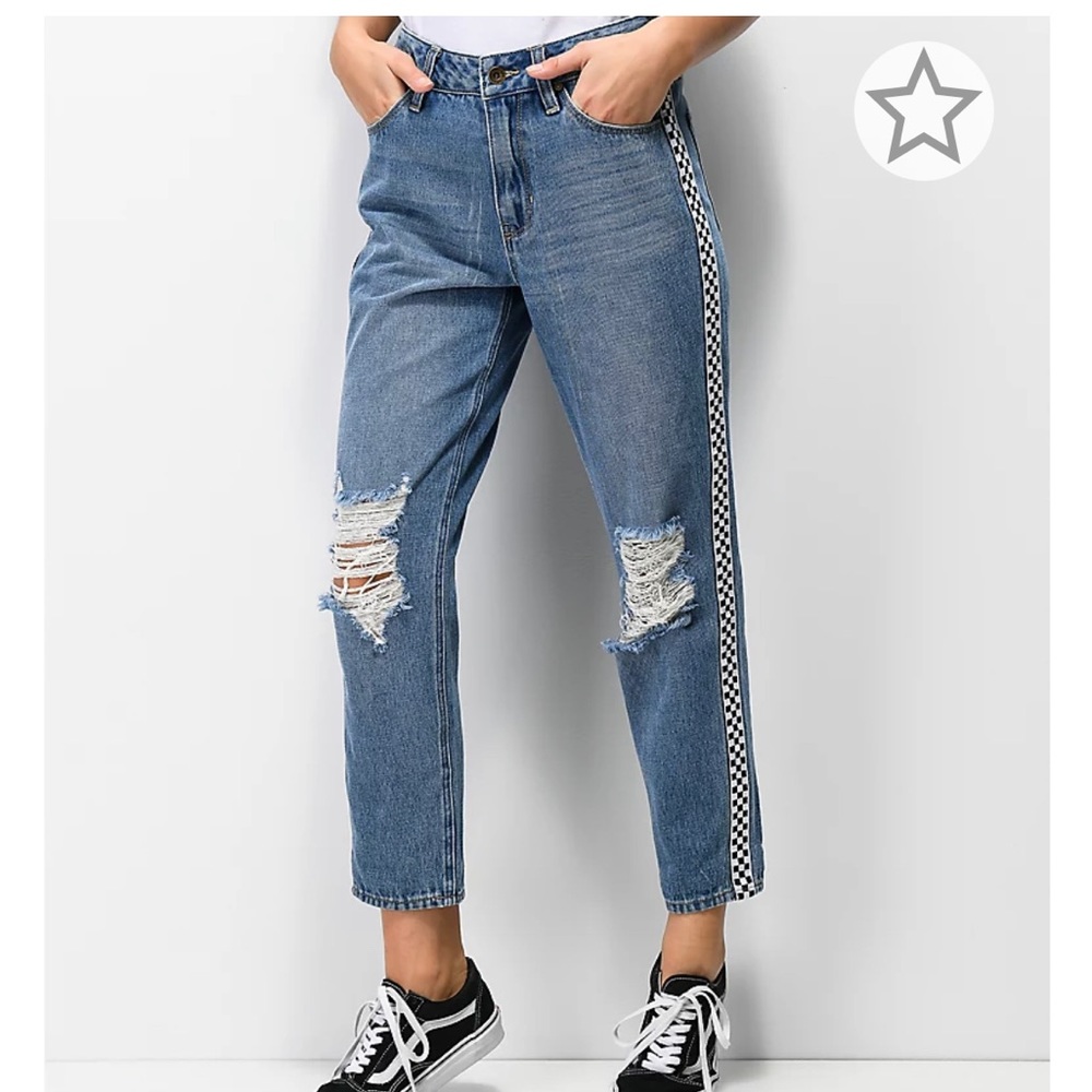 Empyre Checkrboard Light Wash Mom Jeans